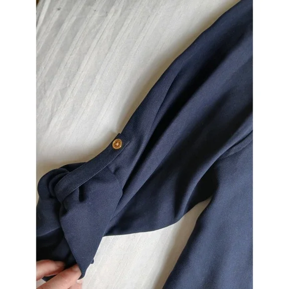 Lauren Ralph Lauren Top 14 / XL Womens Navy Silk Gold Button Crest Old Money New - Picture 6 of 13